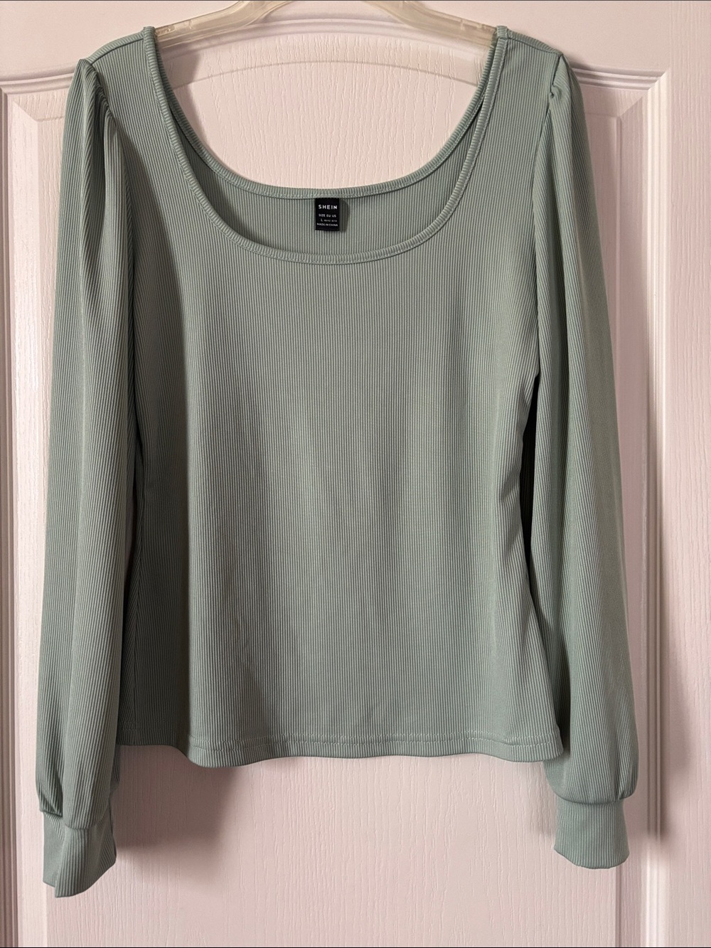 SHEIN Sage Ribbed Long Sleeve Scoop Neck Top